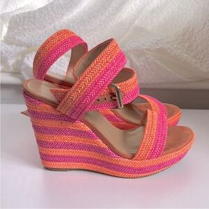 Stuart Weitzman sandal wedge pink and orange size 10. ECU